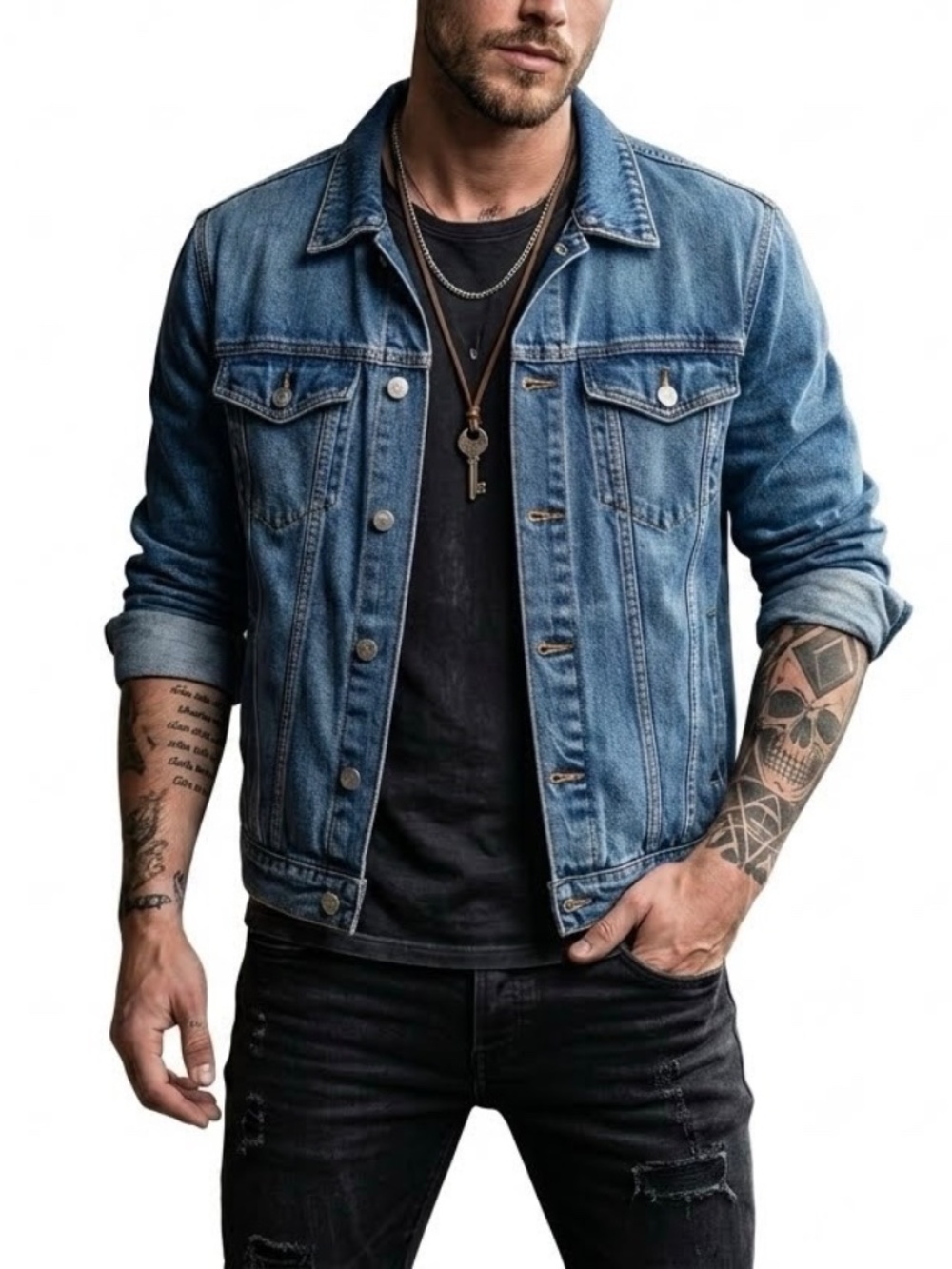 Nyrva Men''s Denim Zipper Detail Button Down Jean Jacket Sz XL Streetwear